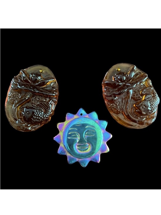 Other - Bundle of 1 Carved Sun & 2 Carved Lotus Carp Beads / Pendants